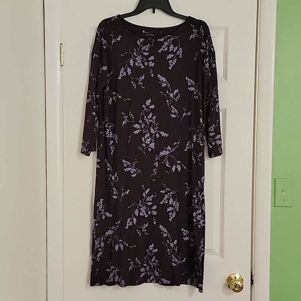 J.Jill‎ Wearever 3/4 sleeve rayon midi dress purple flowers M Tall modest